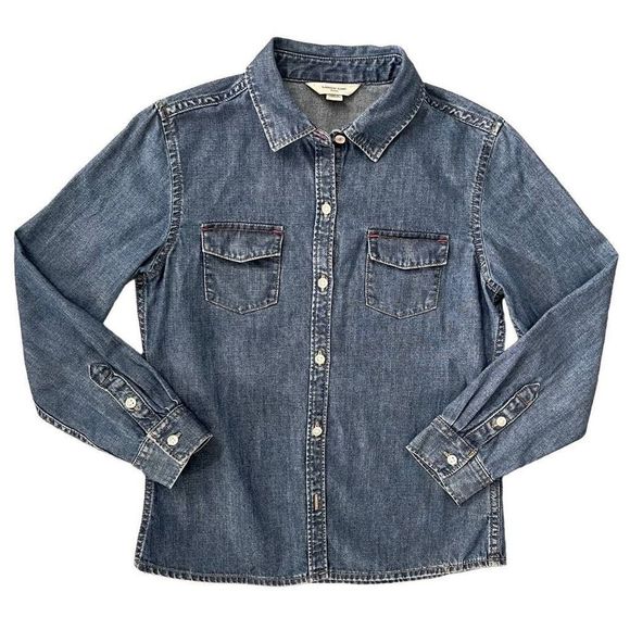 Lands’ End Girl’s Medium Wash Denim Button Front Collared Top Size 8 - Picture 12 of 12